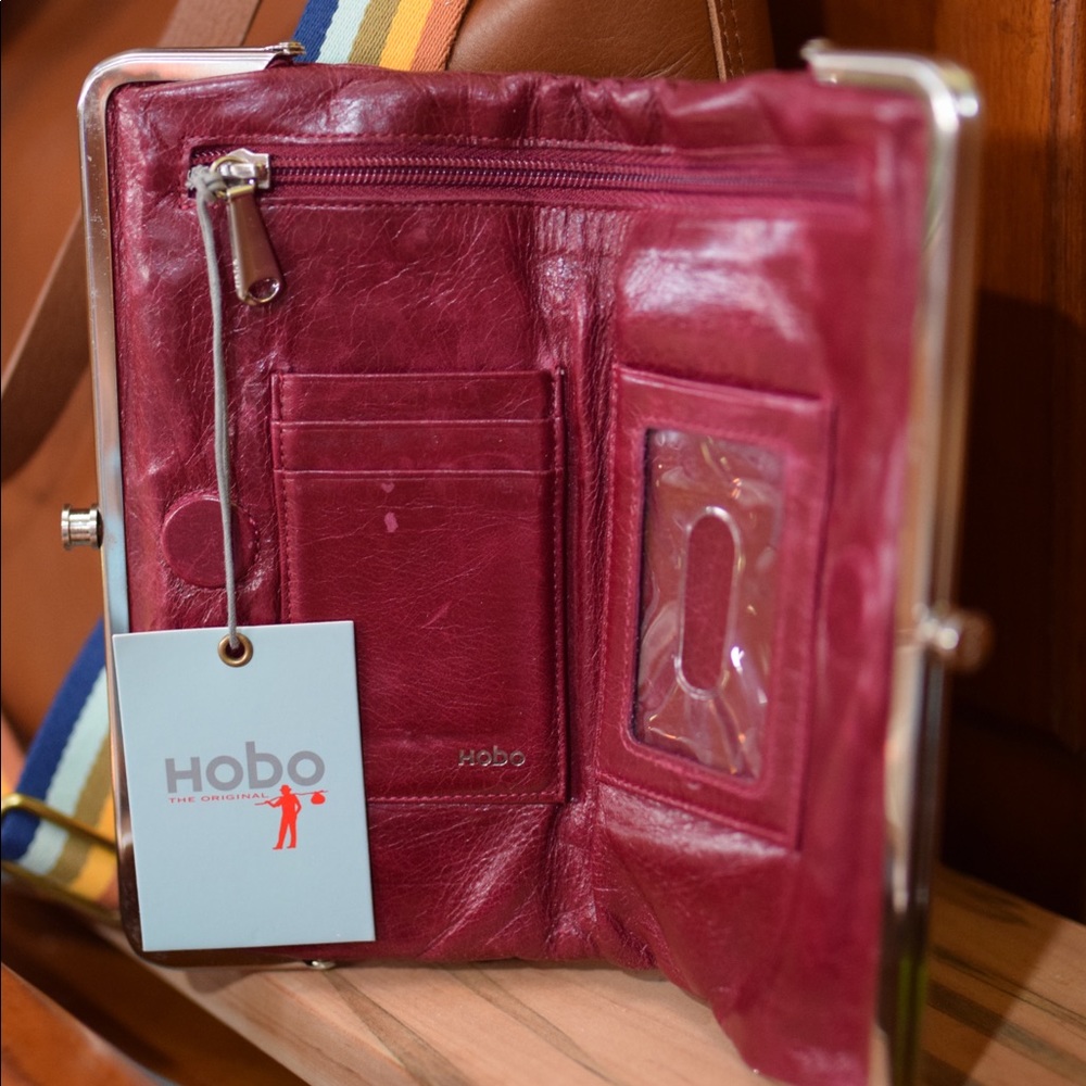 HOBO Lauren Clutch Real Leather Wallet: Red Plum.